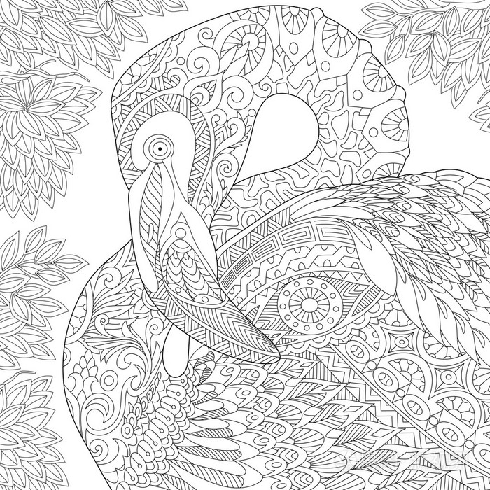 zentangle 程式化的火烈鸟