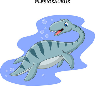 卡通微笑 plesiosaurus 的矢量图解游泳 plesiosaurus
