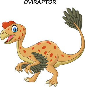 卡通微笑 oviraptor 恐龙的矢量插画