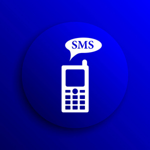 Sms 图标。蓝色背景上的互联网按钮