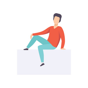 肠道构成年轻的黑发男子坐在休闲服装, 侧面视图矢量插图白色背景照片