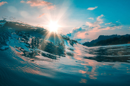 美丽的海浪, 反射海水表面, 热带背景