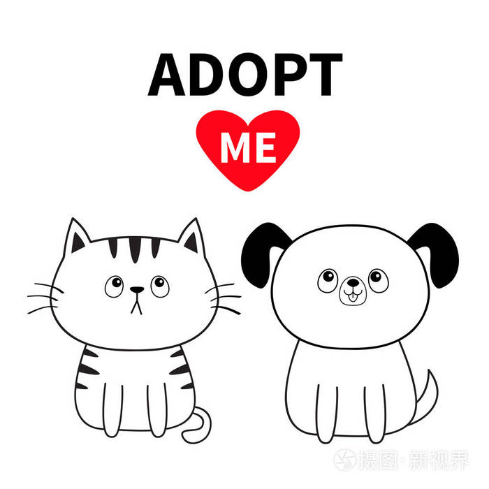 卡通狗和猫在白色背景与文字采用我 宠物收养概念插画 正版商用图片0sd86v 摄图新视界