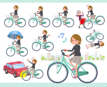 一组骑着城市自行车的女人。有行为举止和麻烦。它的矢量艺术, 所以它很容易编辑