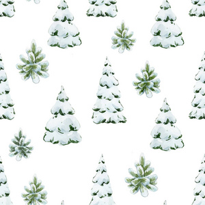 水彩冷杉树圣诞矢量图案