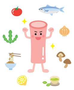 微笑卡通可爱健康的动脉性格和富含营养的食物包括水果和蔬菜.