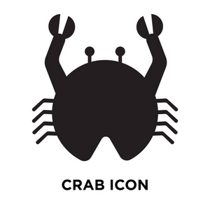 螃蟹图标向量被隔离在白色背景上, 标志概念螃蟹标志在透明背景, 充满黑色符号
