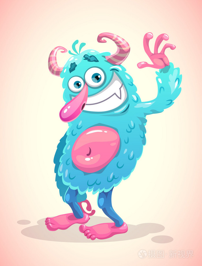 可爱的卡通蓝色多毛怪物