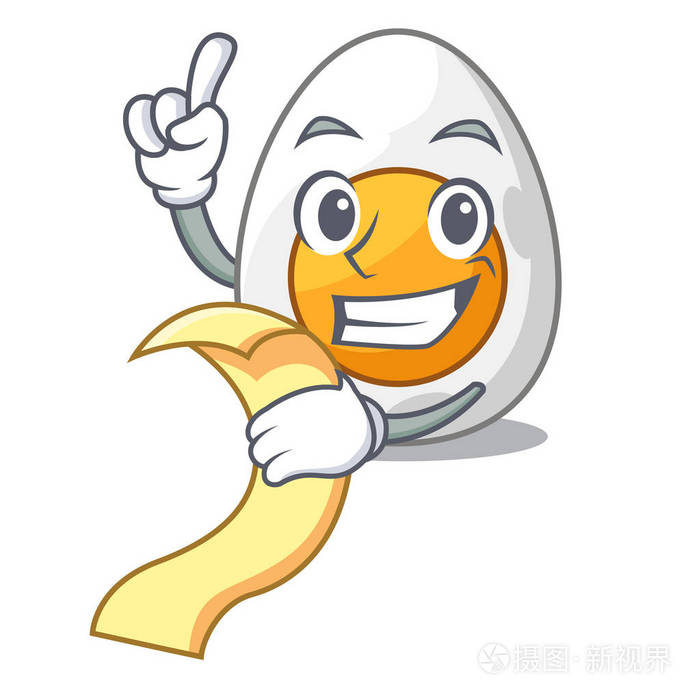 与菜单去皮煮鸡蛋的吉祥物卡通
