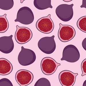 紫色无花果果甜夏季图案粉红色背景无缝矢量