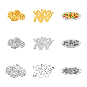 面食和碳水化合物图标的矢量插图。一套面食和通心粉矢量图标的股票