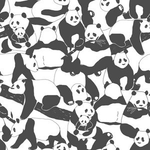 可爱的熊猫熊纺织印刷品海报封面儿童和苗圃室的无缝图案插图, 矢量壁纸