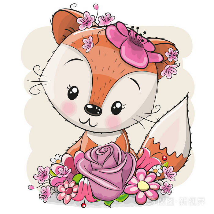 可爱的卡通狐狸与花白色背景插画 正版商用图片0sdp8i 摄图新视界 可爱的卡通狐狸与花白色背景插画 正版商用图片0sdp8i 摄图新视界