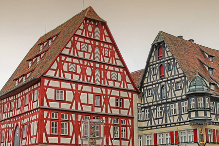 德国罗腾堡传统的哥特式半灰泥房屋