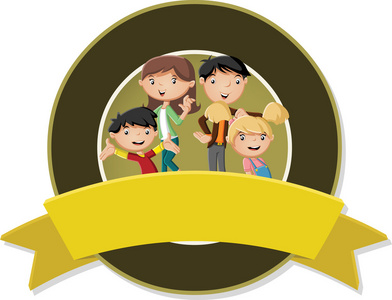 家庭与横幅矢量横幅和标签背景与卡通家庭照片