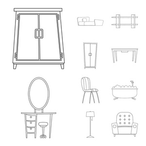 家具和公寓符号的矢量设计。一套家具和家庭矢量图标股票
