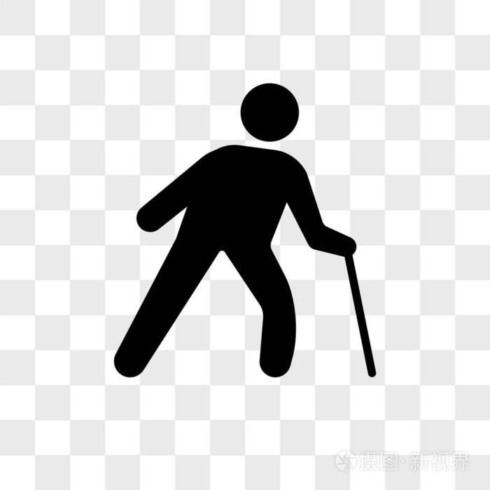 一个在透明 backgrou 上独立的拐杖矢量图标的老人