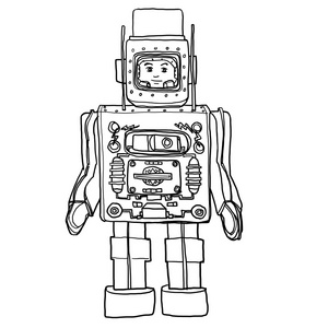 老式锡  塑料玩具机器人手绘可爱线艺术这