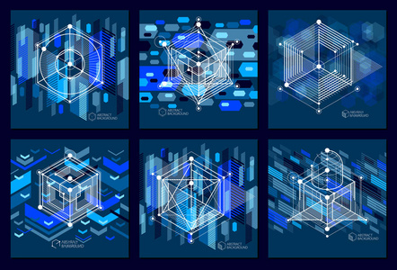 抽象几何3d 立方体模式和深蓝色背景集