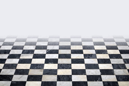 仿古格子大理石地板.带白色顶部渐变的黑白平铺背景照片