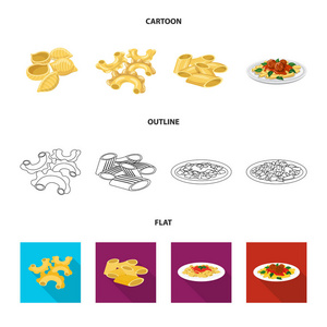 面食和碳水化合物标识的孤立对象。收集面食和通心粉矢量图标的股票