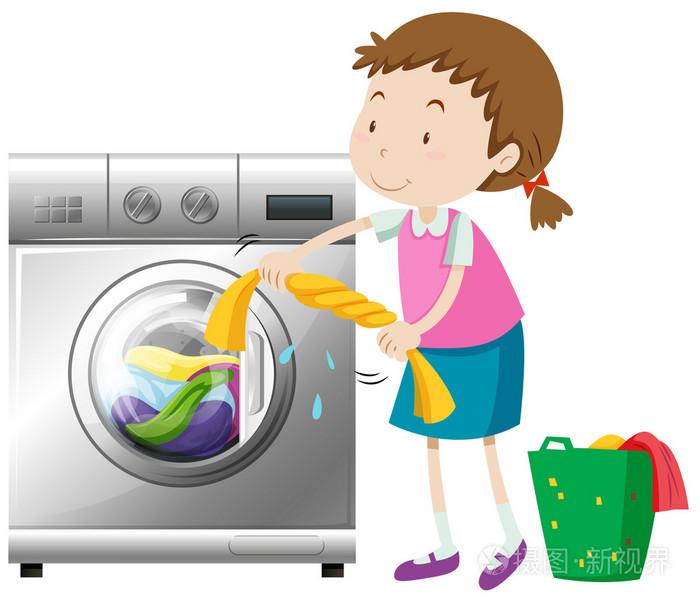 用洗衣机洗的女孩