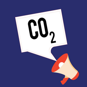 写笔记显示 Co2。商业照片展示燃温室气体, 促进全球变暖