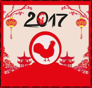 公鸡设计的中国新年庆祝的一年