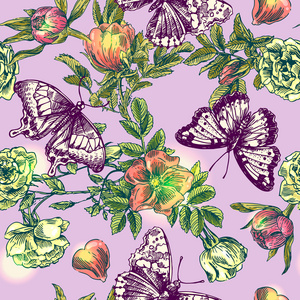 波西米亚风花和蝴蝶