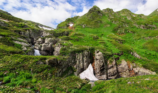 夏山景观与峡谷和杜鹃