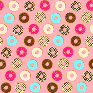 嫩粉红色图案与美味的顶面甜甜圈