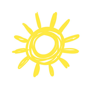 滑稽的涂鸦太阳。手绘矢量图标