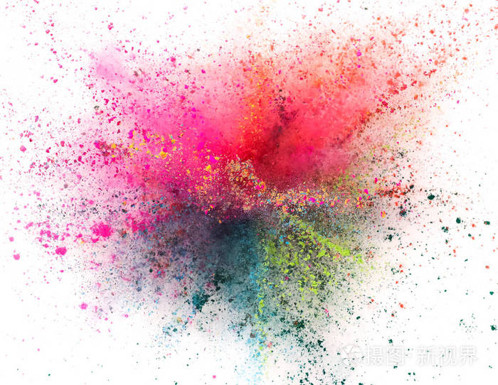 彩色粉末爆炸在白色背景下分离