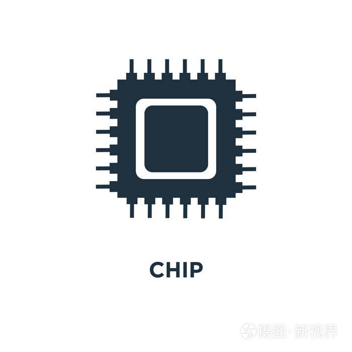 芯片图标.黑色填充矢量图.白色背景上的芯片符号.可用于网络和移动