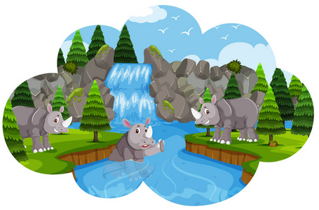 犀牛居住在水旁边例证