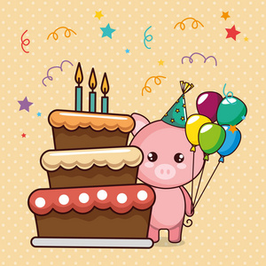 猪生日快乐快乐的生日贺卡与可爱的猪照片
