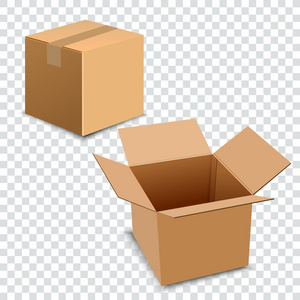 棕色交货包装纸箱上透明背景矢量图孤立照片