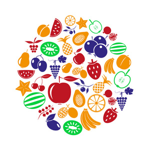 水果主题颜色各种水果简单图标在圈 eps10