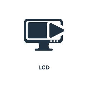 Lcd 图标。黑色填充矢量图。白色背景上的液晶屏符号。可用于网络和移动