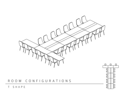 会议房间安装布局配置 T 形状样式