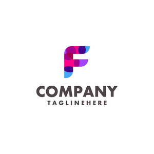 抽象彩色字母 F 标志设计为商业公司与现代霓虹灯颜色