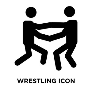 搏斗的图标向量被隔绝在白色背景, 标志概念摔跤标志在透明背景, 被填装的黑色标志