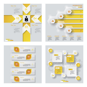 4 黄颜色模板的集合。矢量背景。为您的想法和演示文稿