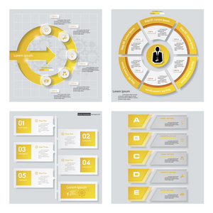 4 黄颜色模板的集合。矢量背景。为您的想法和演示文稿