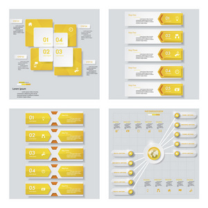 4 黄颜色模板的集合。矢量背景。为您的想法和演示文稿