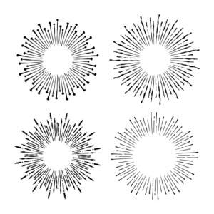 矢量集的黑色 Sunbursts 为您设计。一套老式的光线。手绘设计元素