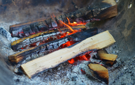 在火盆燃烧木材照片