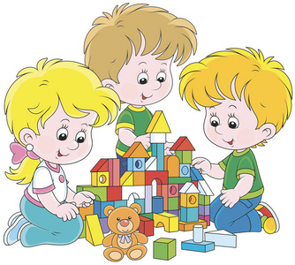 色砖小孩子玩多色砖和建造玩具城堡照片