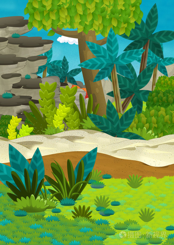 卡通儿童的快乐自然场景丛林插图