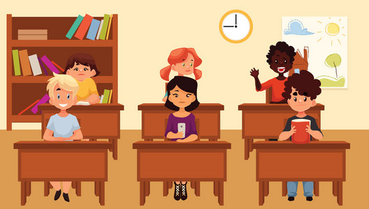 梦想教室卡通学生在教室学习的卡通插图照片